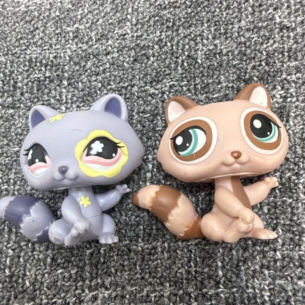 Littlest Pet Shop LPS #597 Raccoon & #1409 Raccoon 2006 Vtg